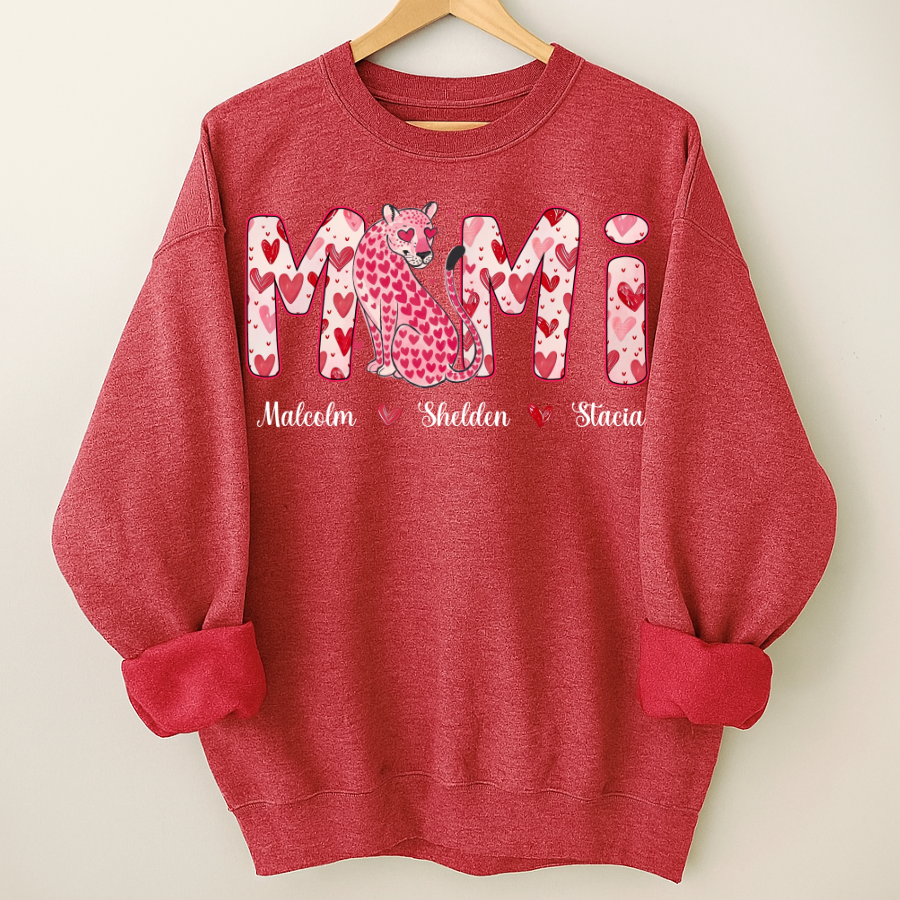 Leopard Valentine's Mimi, Personalized Mimi and Grandkids Heart Shirt
