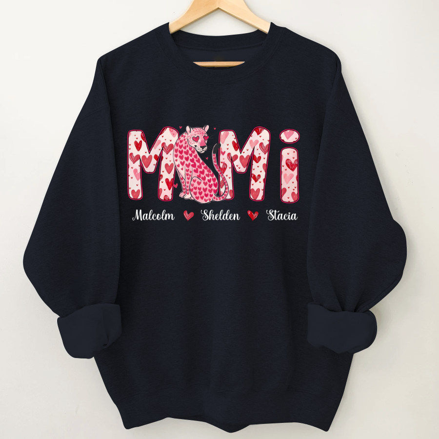 Leopard Valentine's Mimi, Personalized Mimi and Grandkids Heart Shirt