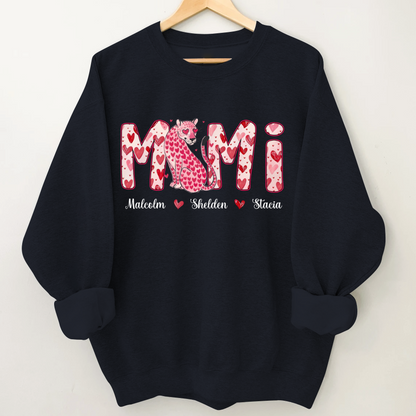 Leopard Valentine's Mimi, Personalized Mimi and Grandkids Heart Shirt