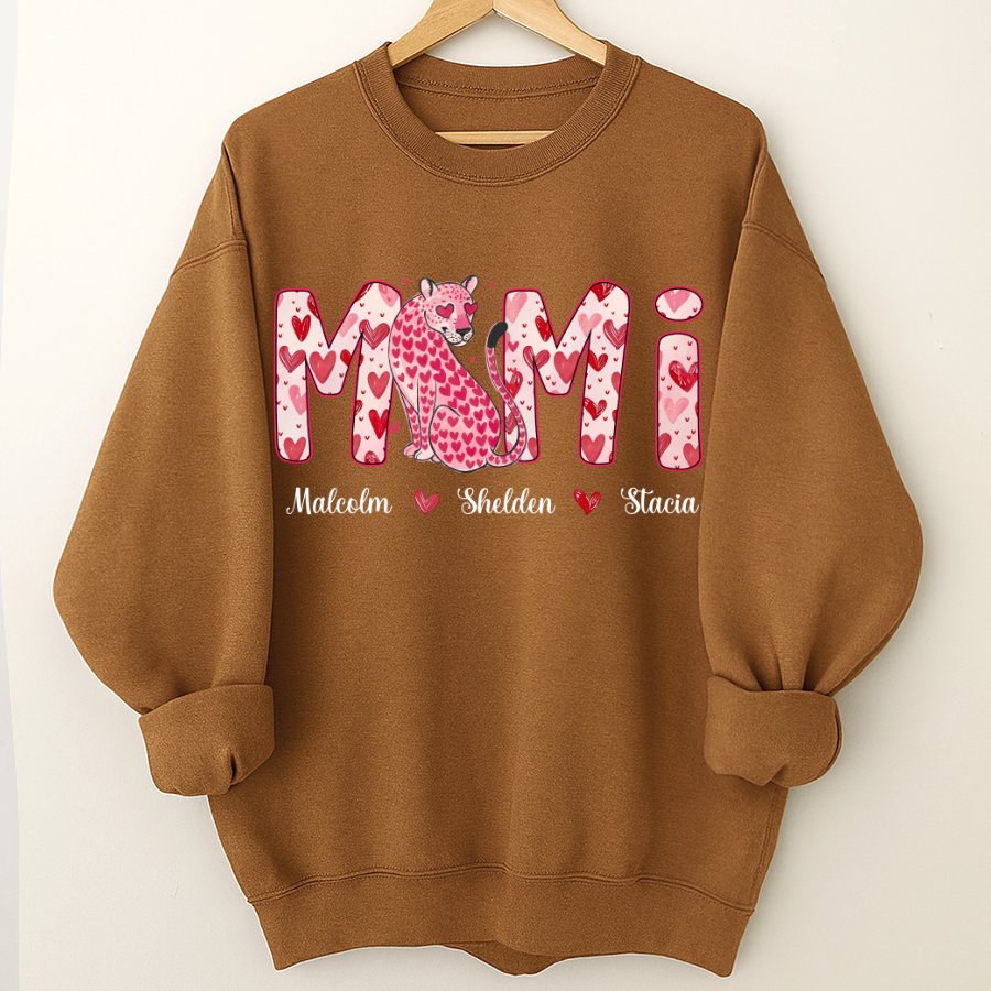 Leopard Valentine's Mimi, Personalized Mimi and Grandkids Heart Shirt