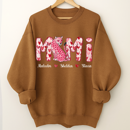 Leopard Valentine's Mimi, Personalized Mimi and Grandkids Heart Shirt