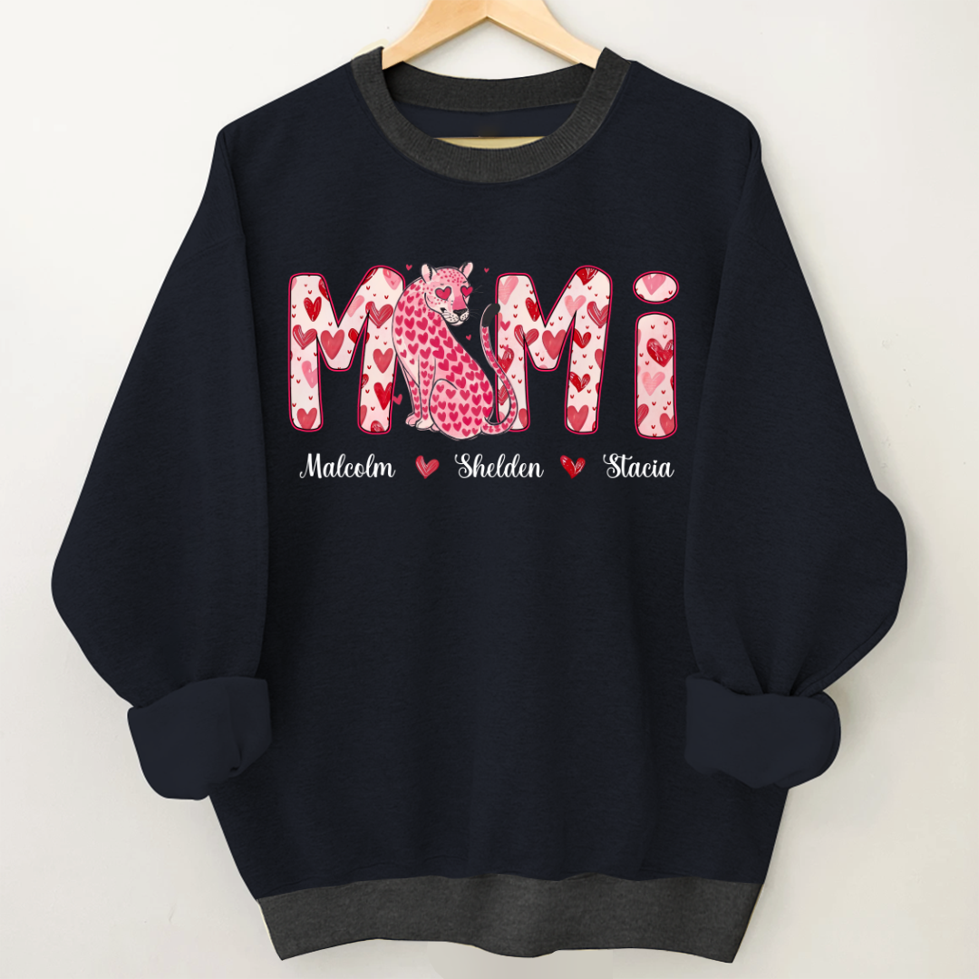 Leopard Valentine's Mimi, Personalized Mimi and Grandkids Heart Shirt