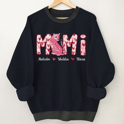 Leopard Valentine's Mimi, Personalized Mimi and Grandkids Heart Shirt