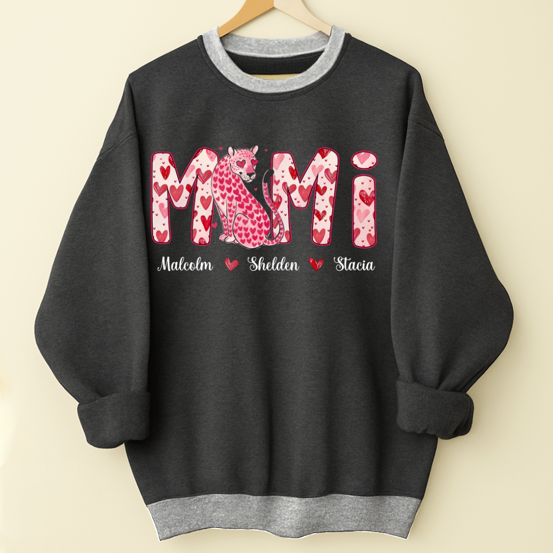 Leopard Valentine's Mimi, Personalized Mimi and Grandkids Heart Shirt