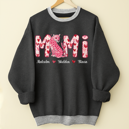 Leopard Valentine's Mimi, Personalized Mimi and Grandkids Heart Shirt