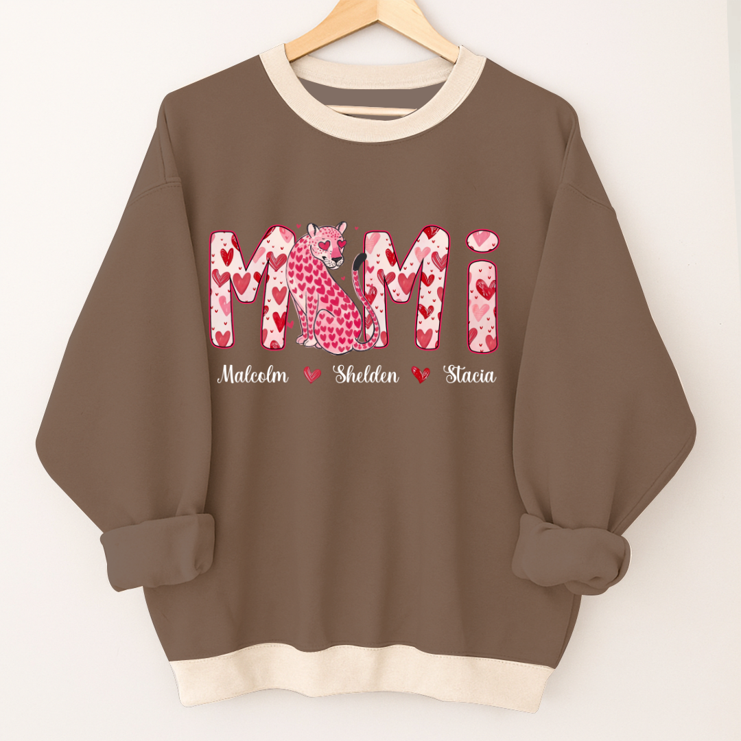 Leopard Valentine's Mimi, Personalized Mimi and Grandkids Heart Shirt