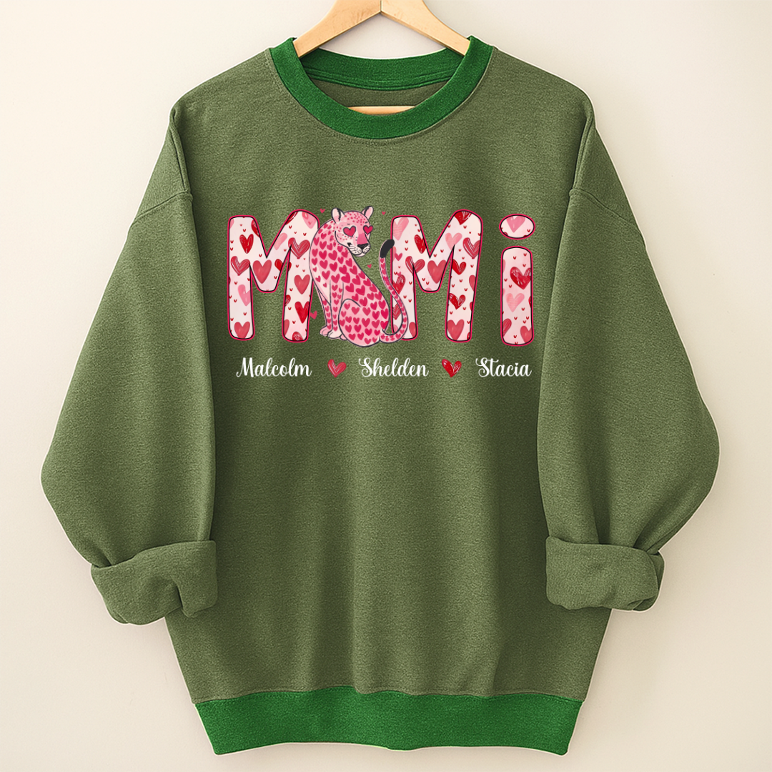 Leopard Valentine's Mimi, Personalized Mimi and Grandkids Heart Shirt