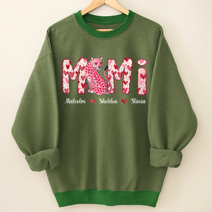 Leopard Valentine's Mimi, Personalized Mimi and Grandkids Heart Shirt