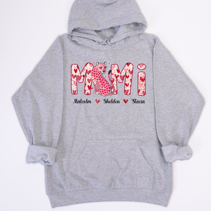 Leopard Valentine's Mimi, Personalized Mimi and Grandkids Heart Shirt