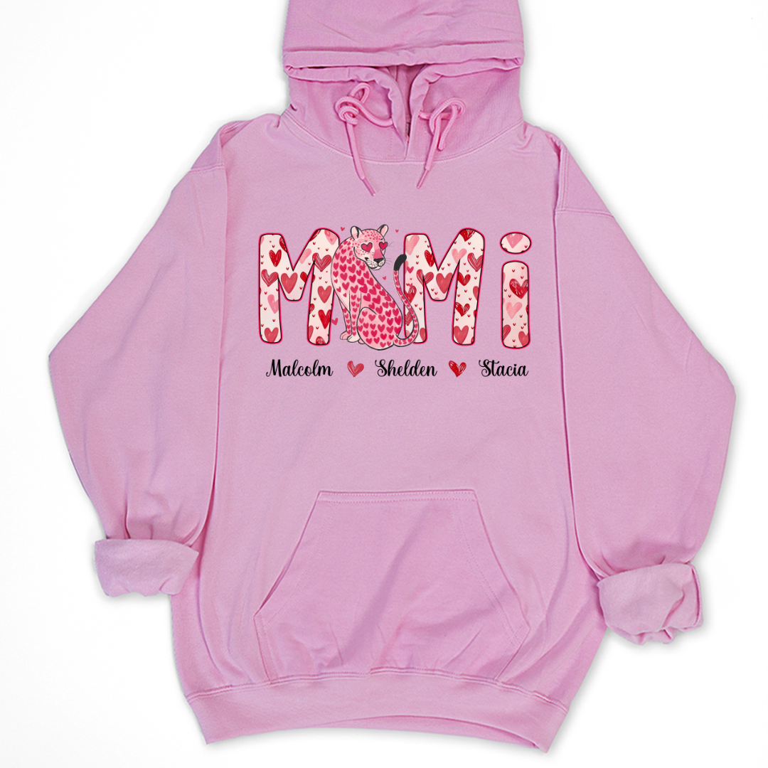 Leopard Valentine's Mimi, Personalized Mimi and Grandkids Heart Shirt
