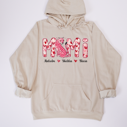 Leopard Valentine's Mimi, Personalized Mimi and Grandkids Heart Shirt