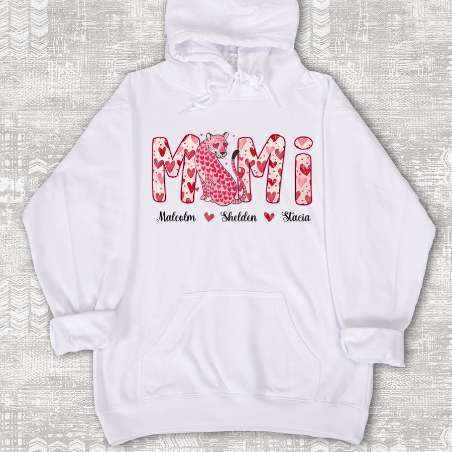 Leopard Valentine's Mimi, Personalized Mimi and Grandkids Heart Shirt