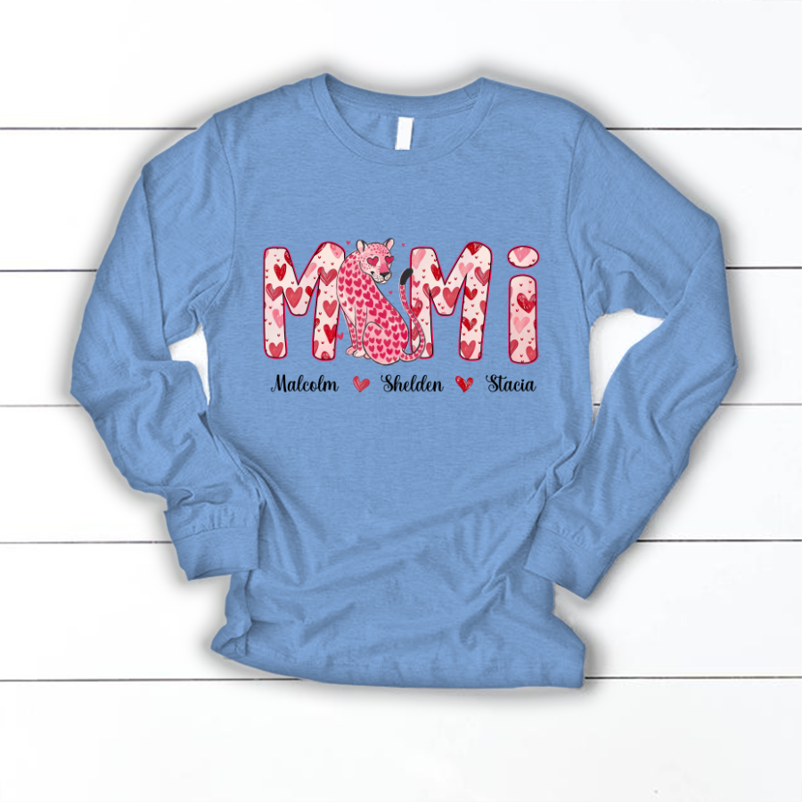 Leopard Valentine's Mimi, Personalized Mimi and Grandkids Heart Shirt