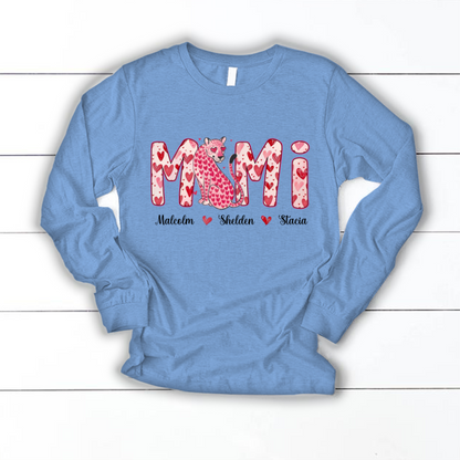 Leopard Valentine's Mimi, Personalized Mimi and Grandkids Heart Shirt