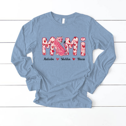 Leopard Valentine's Mimi, Personalized Mimi and Grandkids Heart Shirt