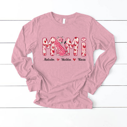 Leopard Valentine's Mimi, Personalized Mimi and Grandkids Heart Shirt