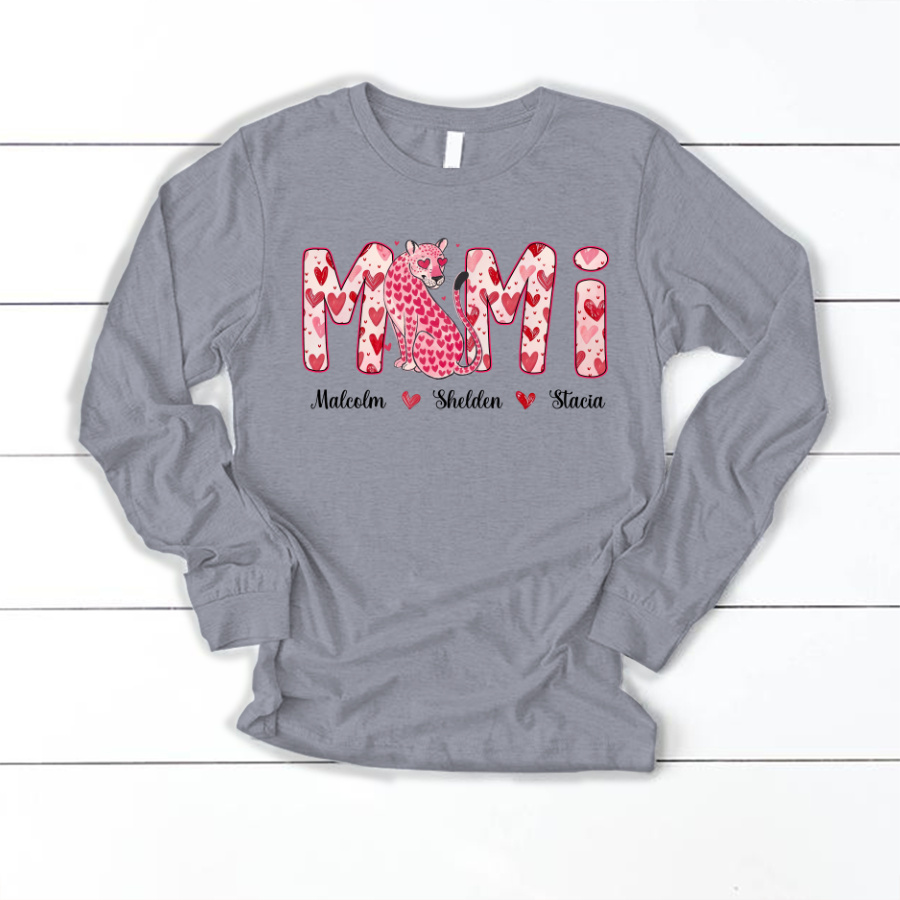 Leopard Valentine's Mimi, Personalized Mimi and Grandkids Heart Shirt
