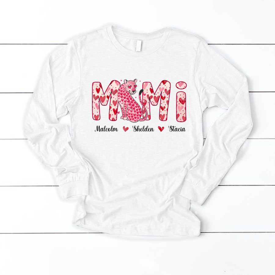 Leopard Valentine's Mimi, Personalized Mimi and Grandkids Heart Shirt