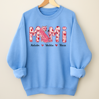 Leopard Valentine's Mimi, Personalized Mimi and Grandkids Heart Shirt