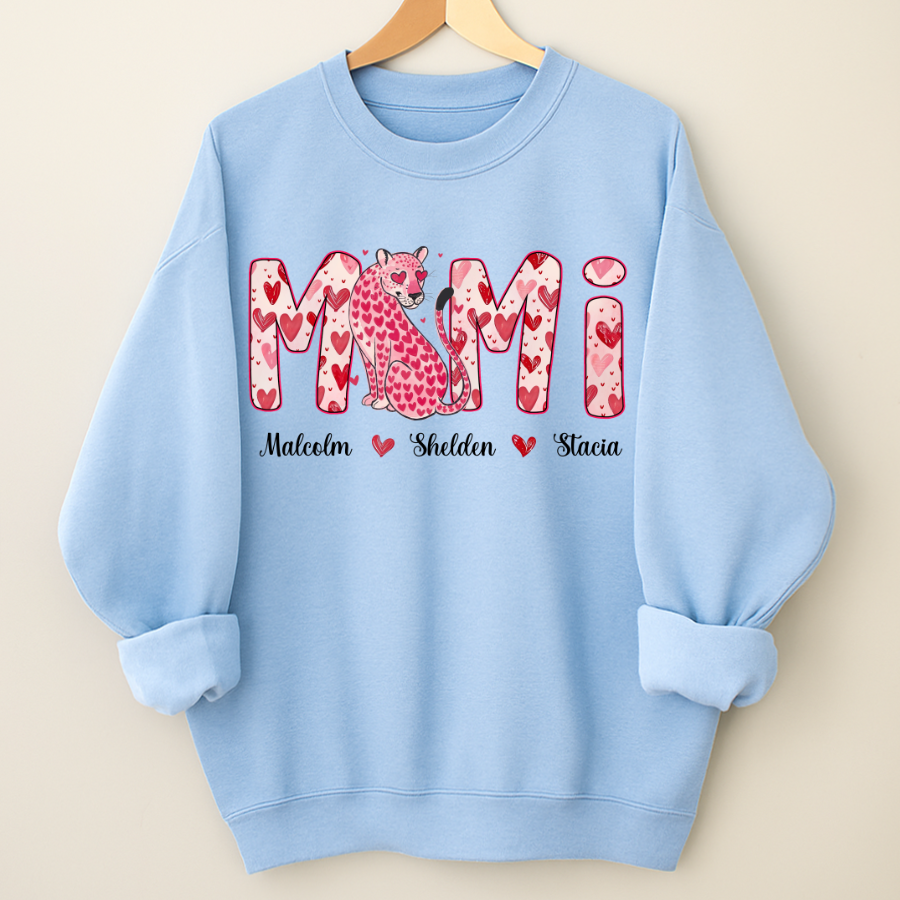 Leopard Valentine's Mimi, Personalized Mimi and Grandkids Heart Shirt