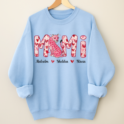 Leopard Valentine's Mimi, Personalized Mimi and Grandkids Heart Shirt