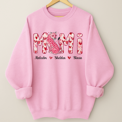 Leopard Valentine's Mimi, Personalized Mimi and Grandkids Heart Shirt