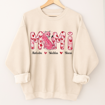 Leopard Valentine's Mimi, Personalized Mimi and Grandkids Heart Shirt