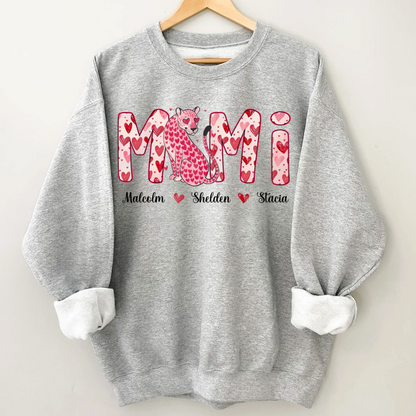 Leopard Valentine's Mimi, Personalized Mimi and Grandkids Heart Shirt