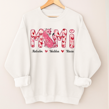 Leopard Valentine's Mimi, Personalized Mimi and Grandkids Heart Shirt