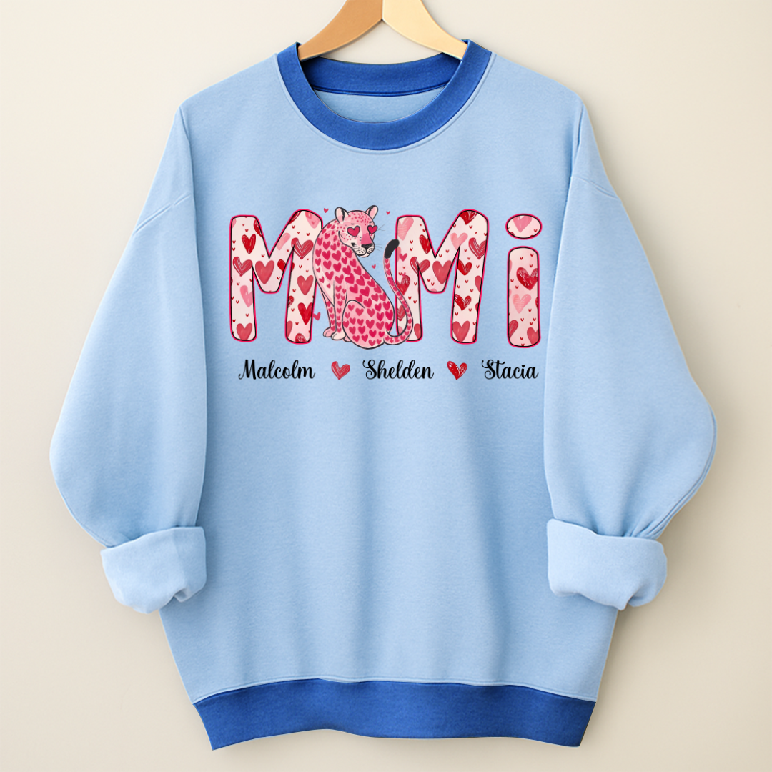 Leopard Valentine's Mimi, Personalized Mimi and Grandkids Heart Shirt