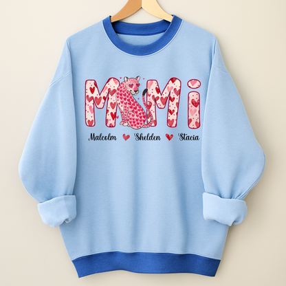 Leopard Valentine's Mimi, Personalized Mimi and Grandkids Heart Shirt