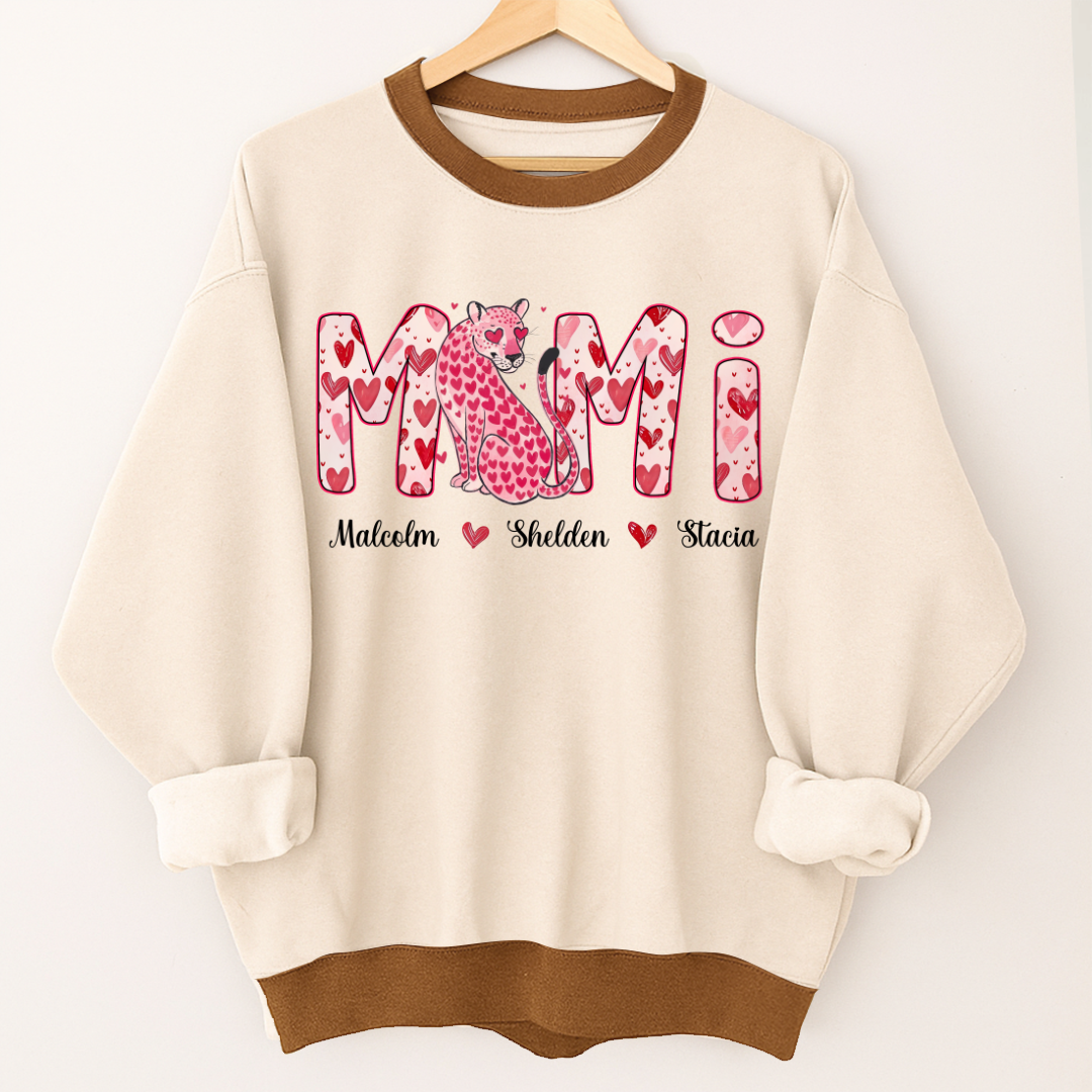 Leopard Valentine's Mimi, Personalized Mimi and Grandkids Heart Shirt