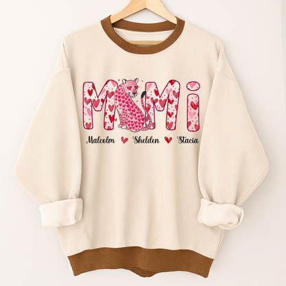 Leopard Valentine's Mimi, Personalized Mimi and Grandkids Heart Shirt