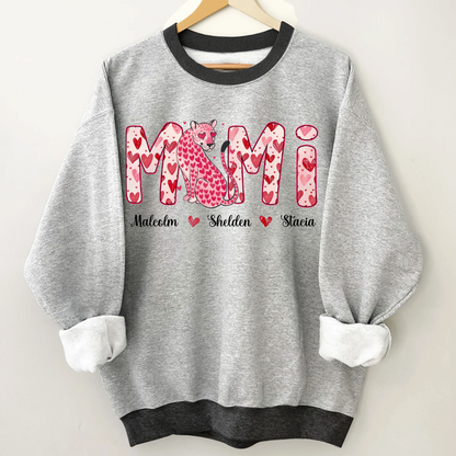 Leopard Valentine's Mimi, Personalized Mimi and Grandkids Heart Shirt