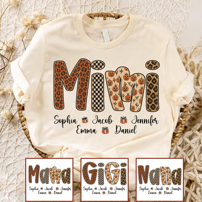 Leopard Pumpkin Mimi Custom Grandma and Grankids Name Shirt