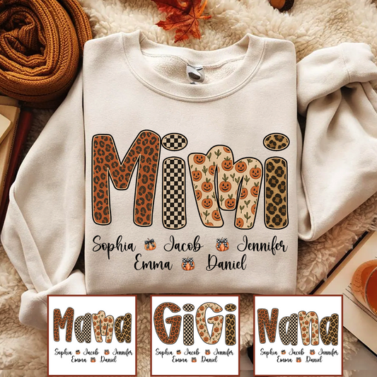 Leopard Pumpkin Mimi Custom Grandma and Grankids Name Shirt