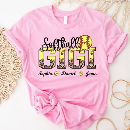 Leopard Softball Nana Personalized Grandma And Grandkids T-shirt