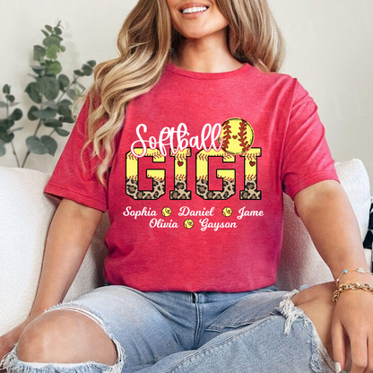 Leopard Softball Nana Personalized Grandma And Grandkids T-shirt