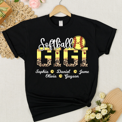 Leopard Softball Nana Personalized Grandma And Grandkids T-shirt