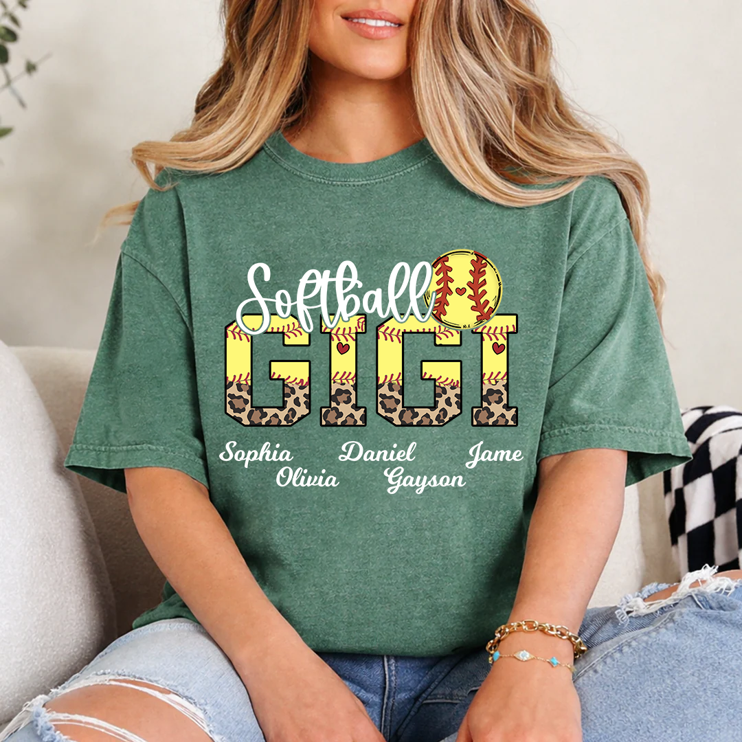 Leopard Softball Nana Personalized Grandma And Grandkids T-shirt