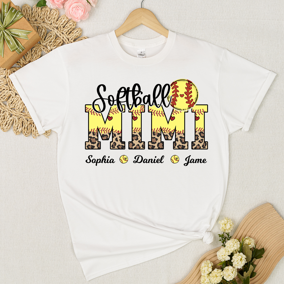 Leopard Softball Nana Personalized Grandma And Grandkids T-shirt