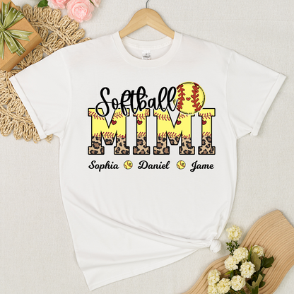 Leopard Softball Nana Personalized Grandma And Grandkids T-shirt