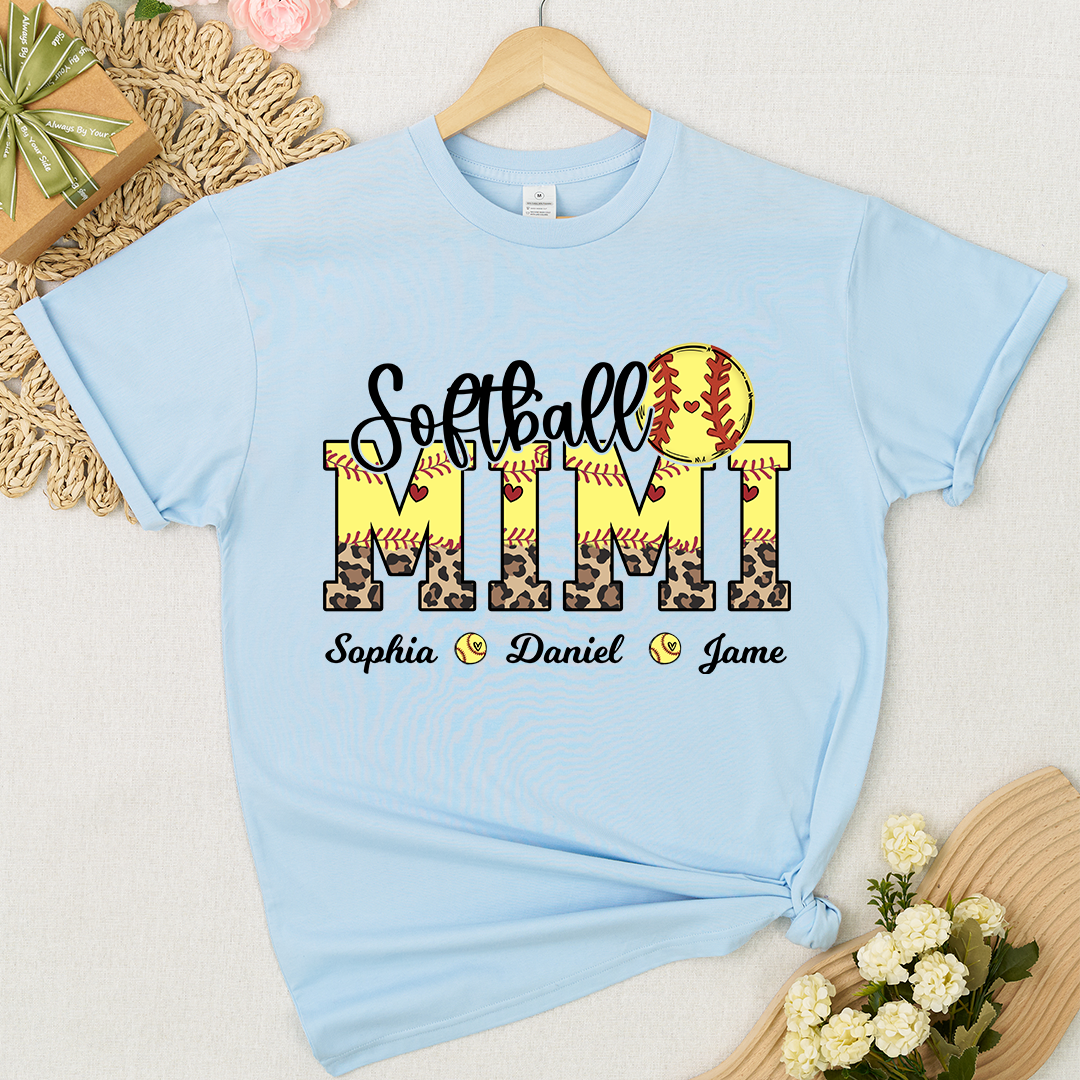 Leopard Softball Nana Personalized Grandma And Grandkids T-shirt