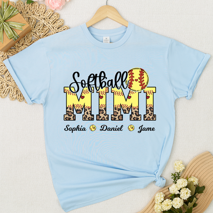 Leopard Softball Nana Personalized Grandma And Grandkids T-shirt