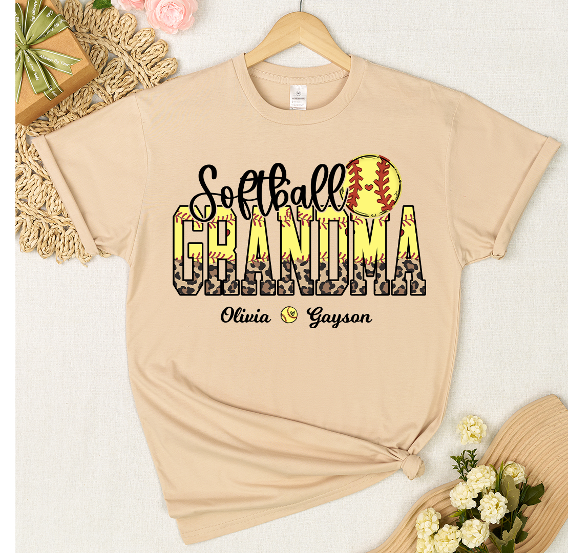 Leopard Softball Nana Personalized Grandma And Grandkids T-shirt