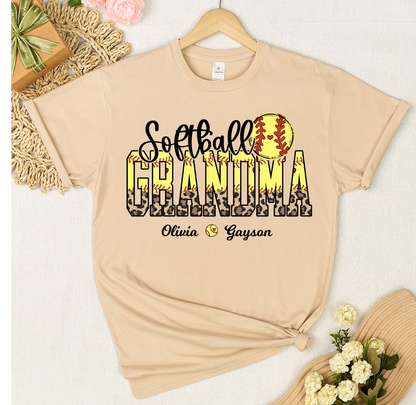 Leopard Softball Nana Personalized Grandma And Grandkids T-shirt