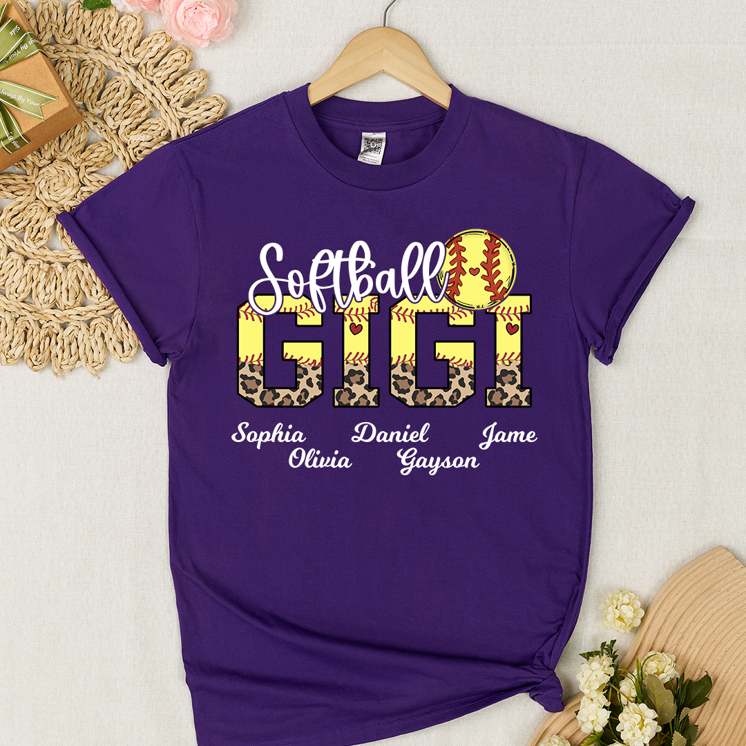 Leopard Softball Nana Personalized Grandma And Grandkids T-shirt