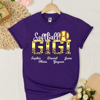 Leopard Softball Nana Personalized Grandma And Grandkids T-shirt