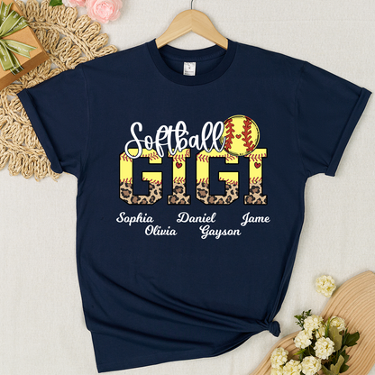 Leopard Softball Nana Personalized Grandma And Grandkids T-shirt