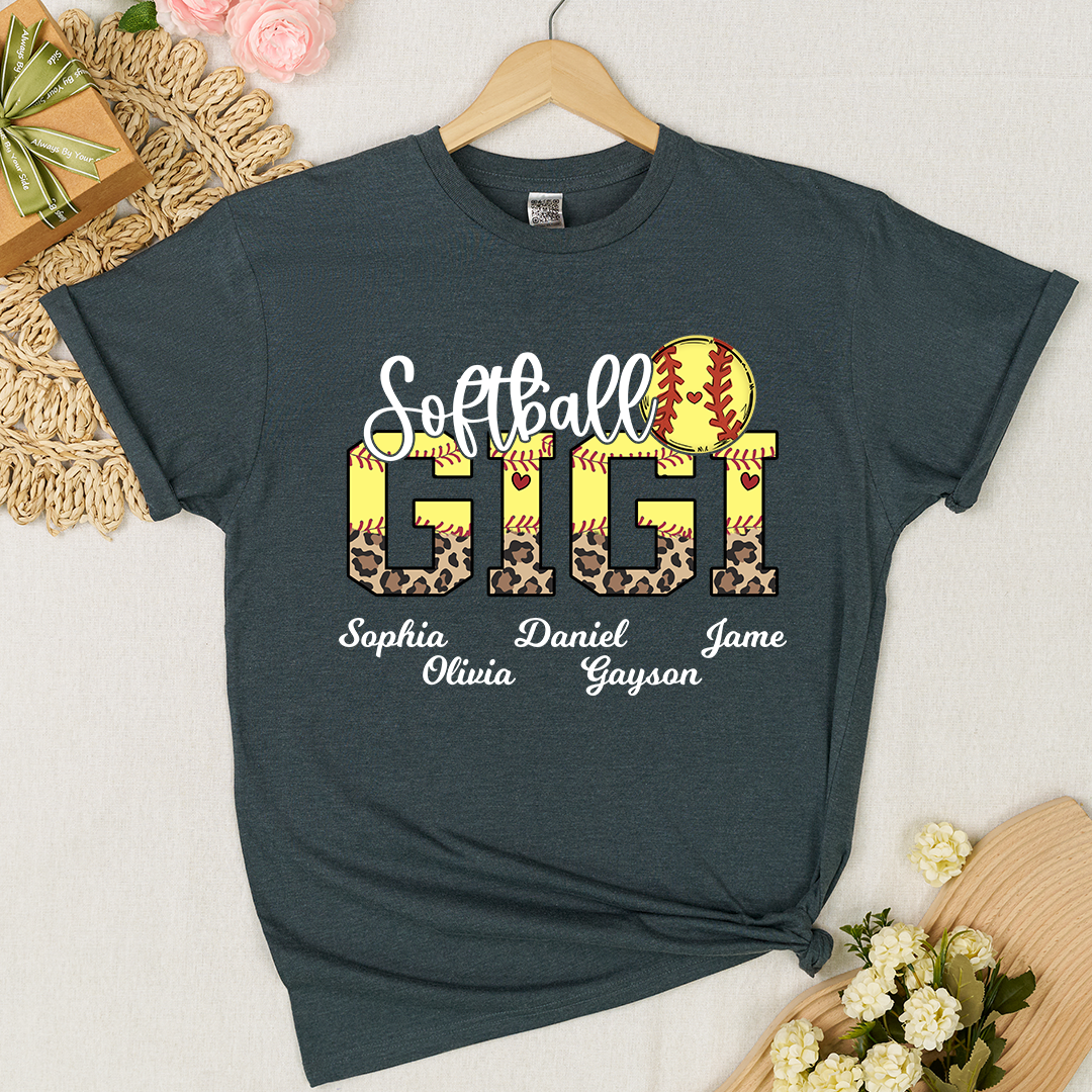 Leopard Softball Nana Personalized Grandma And Grandkids T-shirt